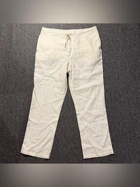 Mariyaab 100% Linen Pants Mens 36x30 cream off-white light wide beach drawstring